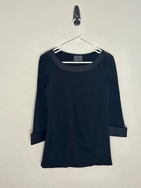 *Unavailable* Chanel Uniform Top Womens S Black Quilted CC Logo Scoop Neck 3/4